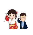 姉弟で華やかな着物姿（個別スタンプ：1）