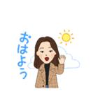 チェック柄コートの女性（個別スタンプ：6）
